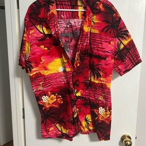 Men's Red Tropical Hawaiian Button-Down Shirt